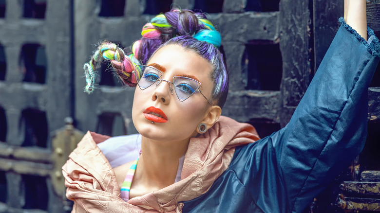 Woman with rainbow hair
