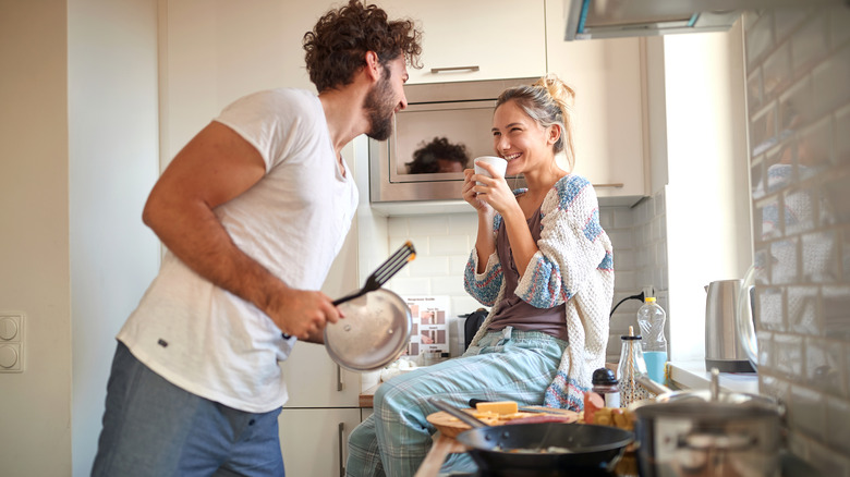 Cooking in the kitchen