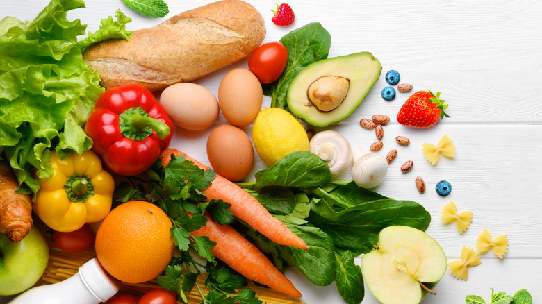Healthy foods on a white table