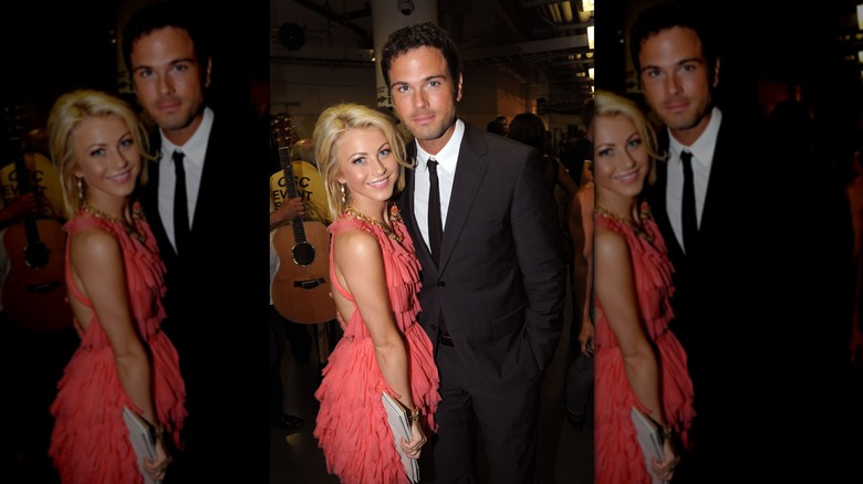 Julianne Hough in a pink dress and Chuck Wicks in a black tie