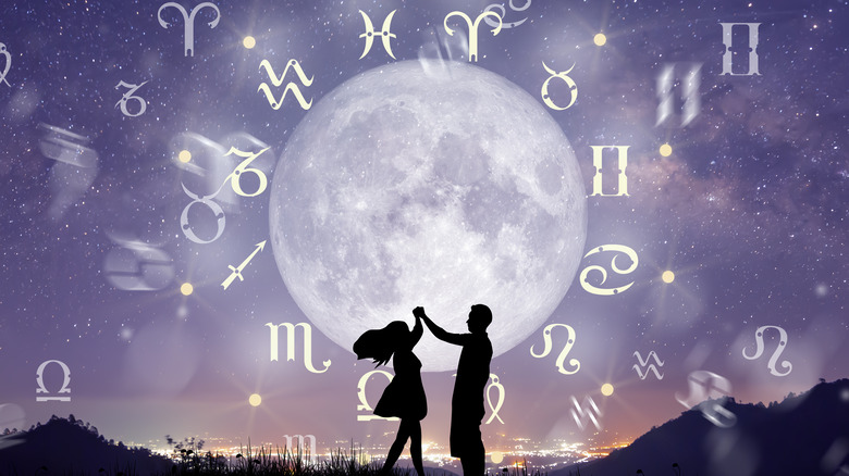 Zodiac signs surrounding moon