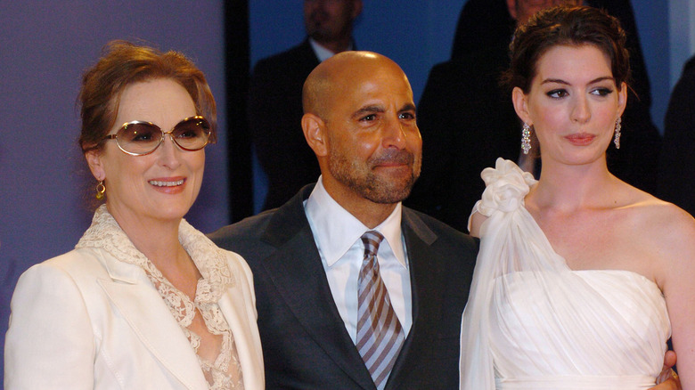 Meryl Streep, Stanley Tucci, and Anne Hathaway at premiere