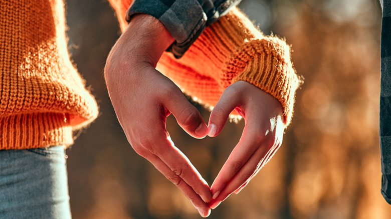 Couple holding hands in heart shape