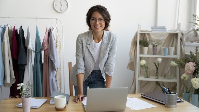 Woman posing at desk 
