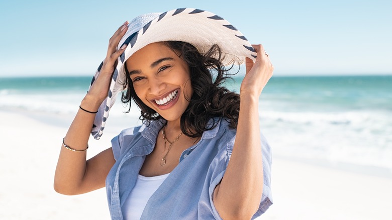 A woman on the beach. 