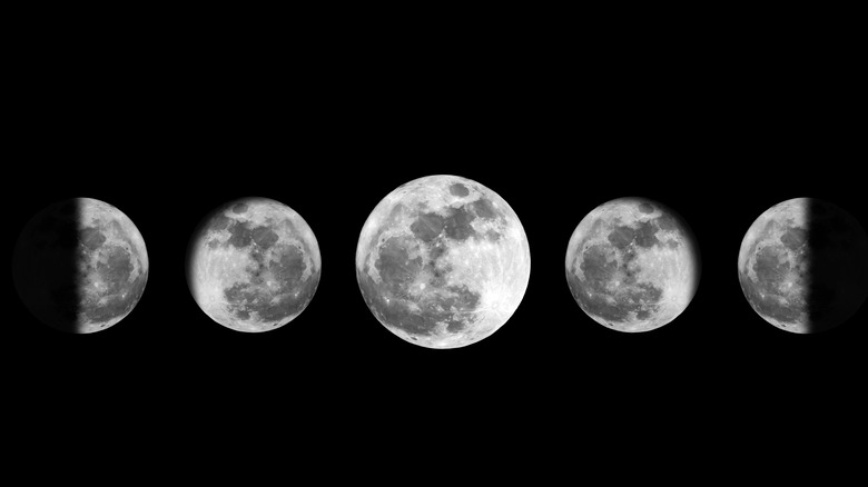 Moon cycles and phases from new moon to full moon
