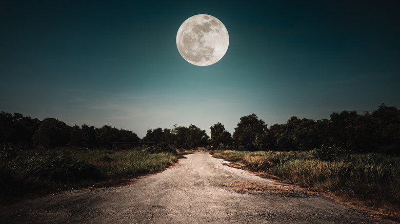 Full moon over a road.