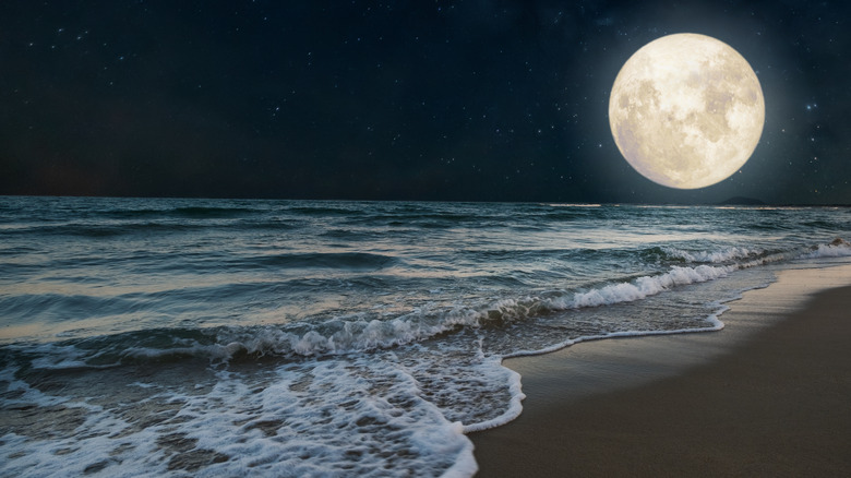 Full moon over the ocean.