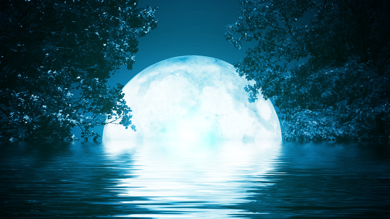 Full moon behind river