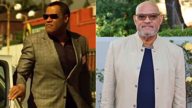 Split image of Laurence Fishburne in an episode of "CSI" and at an event in 2026