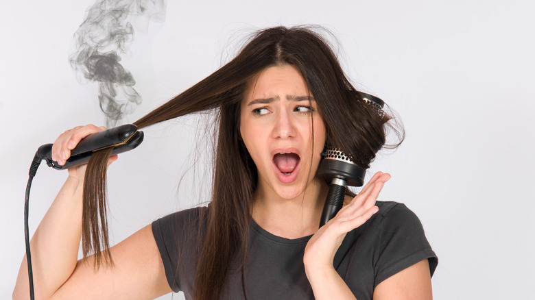 A woman with burnt hair 