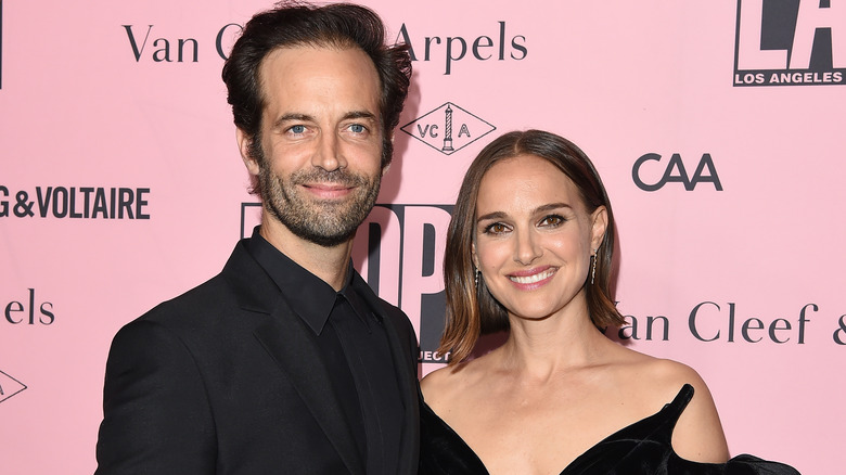 Natalie Portman and Benjamin Millepied smiling