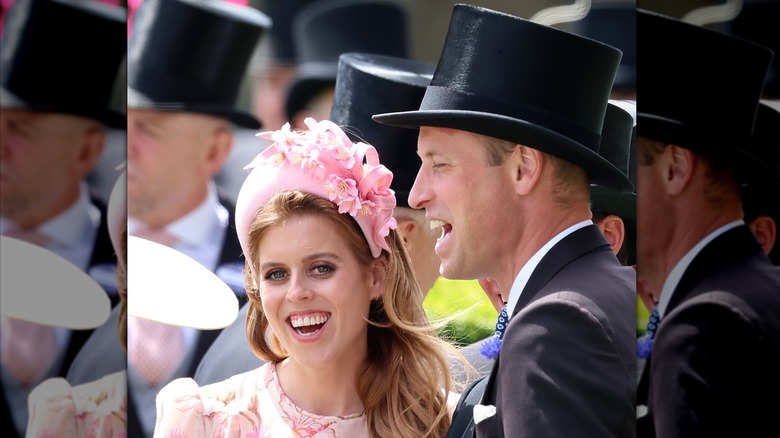 Princess Beatrice and Prince William sharing a laugh in their finery at Ascot