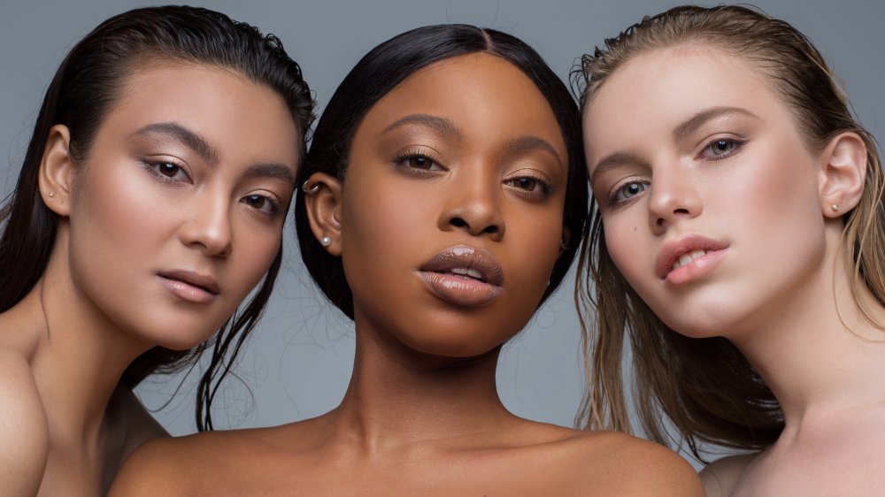 three women with natural makeup