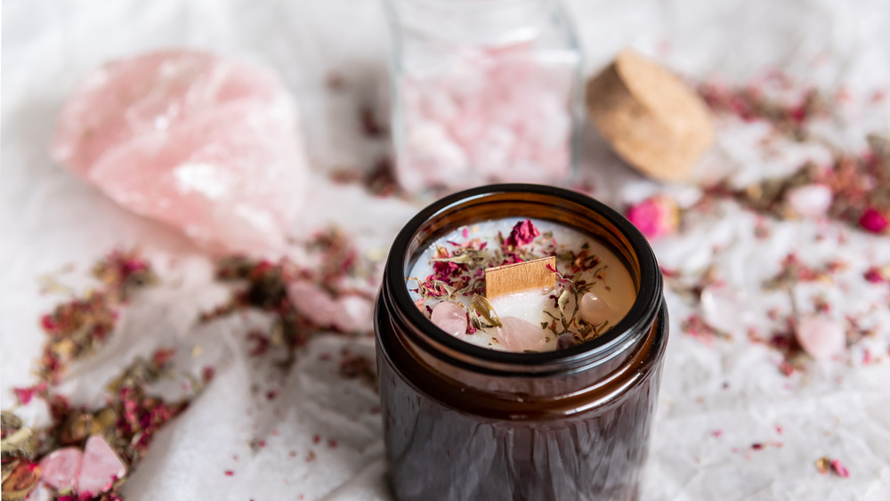 Rose Quartz in a candle