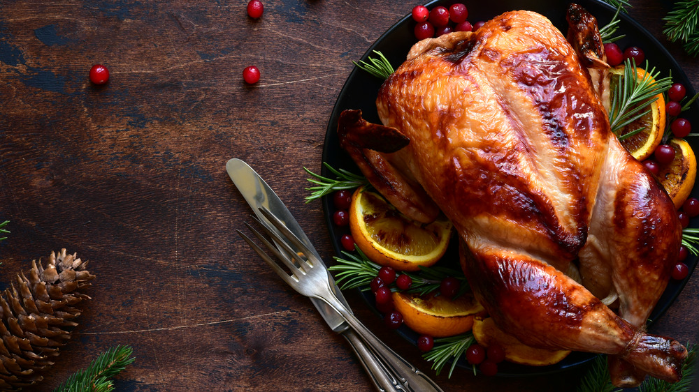 Roasted chicken with garnish on a plate