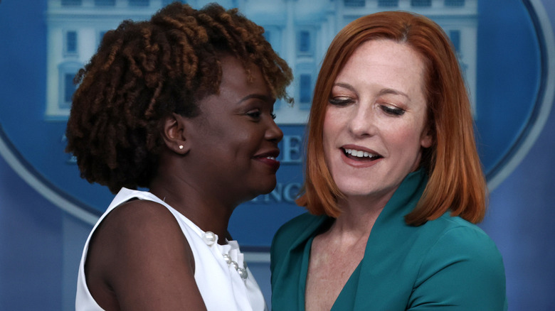 Karine Jean-Pierre and Jen Psaki in White House briefing room