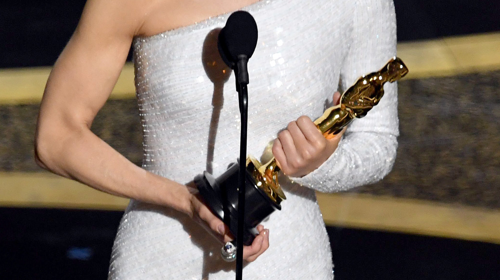 Oscar winner holding statue