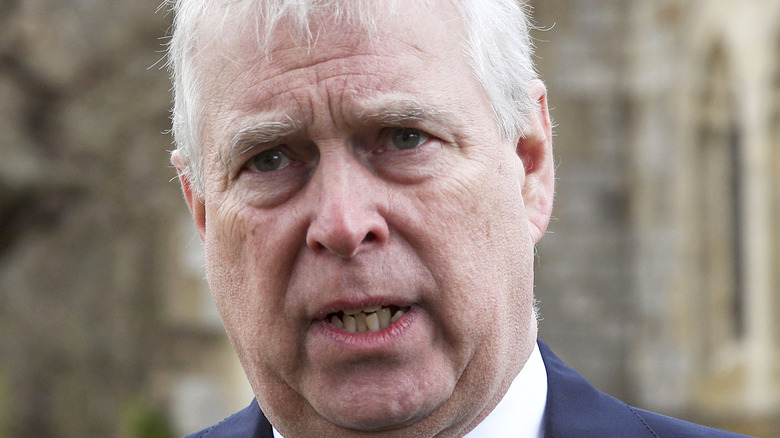 Prince Andrew looking serious in a close-up