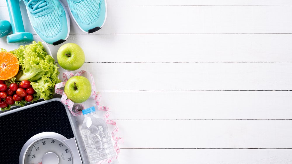 scale, tape measure, water, food