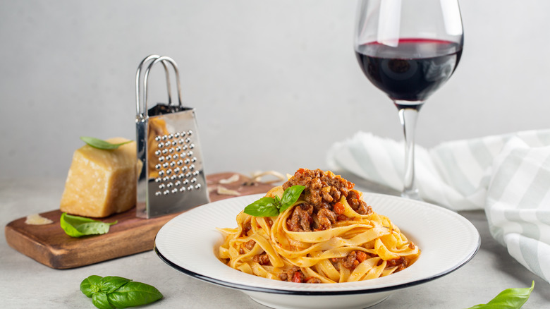 wine glass and pasta