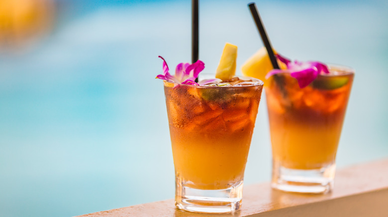 Two drinks overlooking the water
