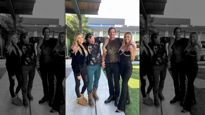 Christina Haack, Michael Lange, Tarek El Moussa, and Heather Rae Young posing with arms around each other