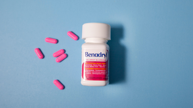 Benadryl bottle and pills