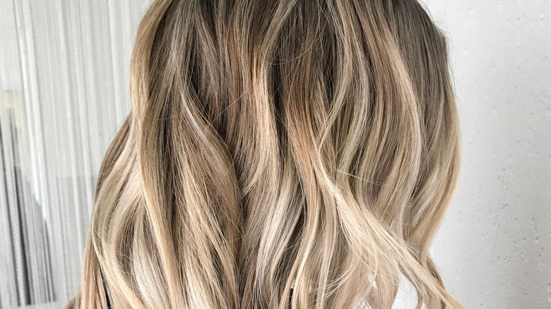 Woman with blonde highlighted hair 