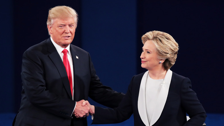 Donald Trump and Hillary Clinton shake hands