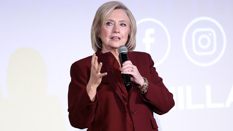 Hillary Clinton speaks onstage