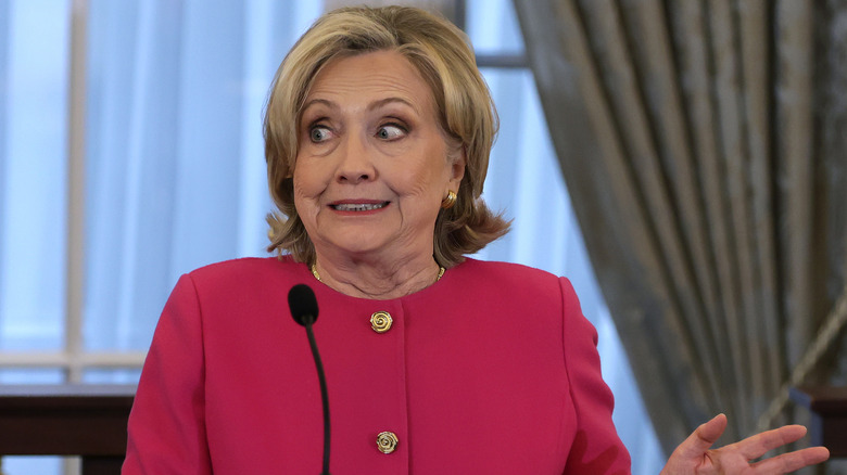 Hillary Clinton making a face during a speech
