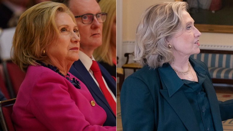 Side-by-side comparison of Hillary Clinton's neck in 2023 and 2024
