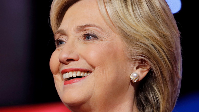 Hillary Clinton wearing a pearl earring