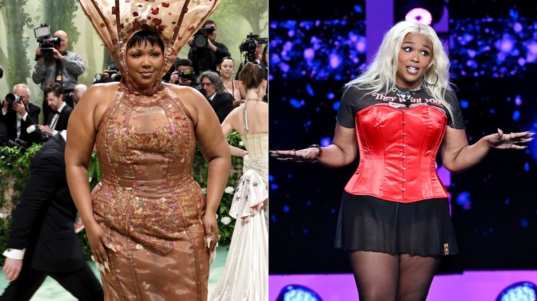 Side by side image of Lizzo in May 2024 and May 2025
