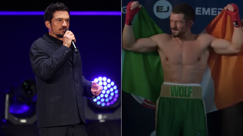 Side by side image of Orlando Bloom before and during his appearance in "The Cut"