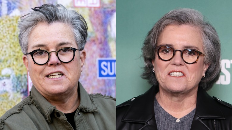 Side by side image of Rosie O'Donnell in February 2023 and April 2025
