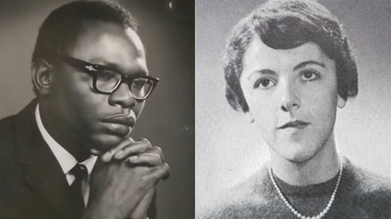 Left: Barack Obama Sr resting head on hands, Right: Stanley Ann Dunham looking up