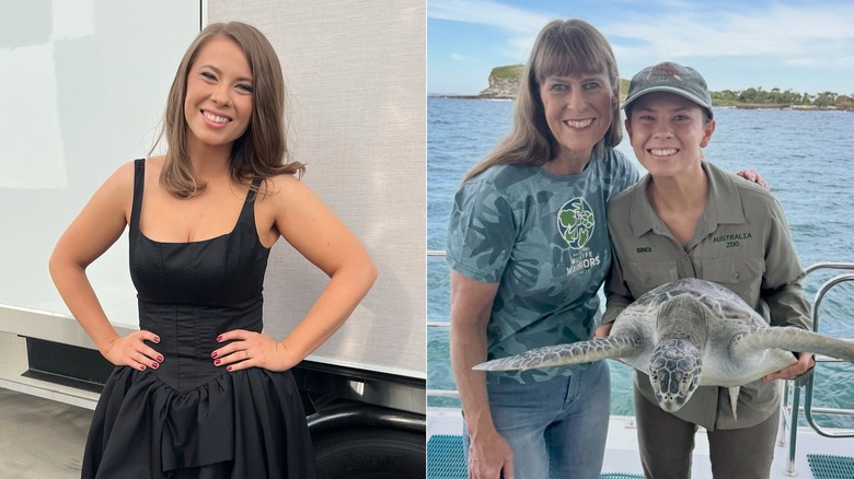 Bindi Irwin on the left and Bindi Irwin with her mom Terri Irwin on the right