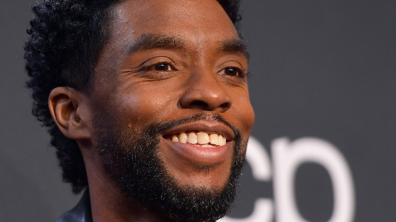 Chadwick Boseman poses on the red carpet