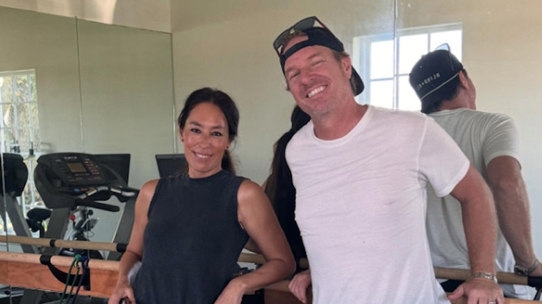 Joanna and Chip Gaines working out in the gym