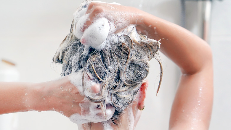 Woman washing hair