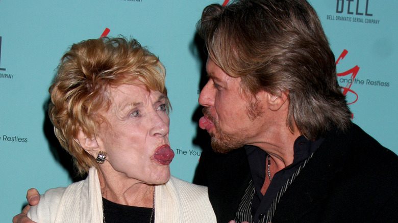 Jeanne Cooper and Stephen Nichols sticking their tongues out at each other