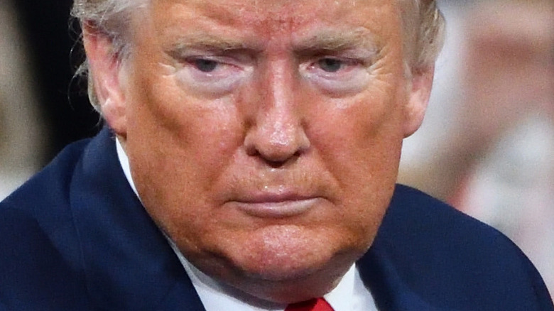 Donald Trump frowning at MAGA rally