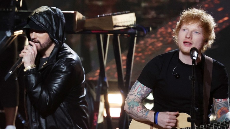 Eminem and Ed Sheeran performing