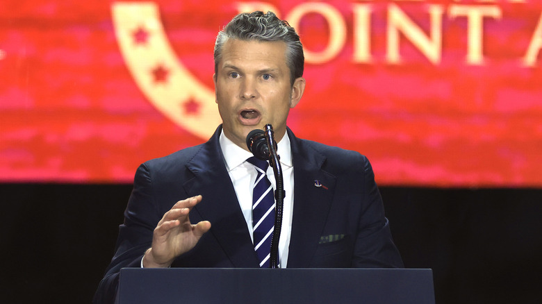 Pete Hegseth speaking at Charlie Kirk's memorial service