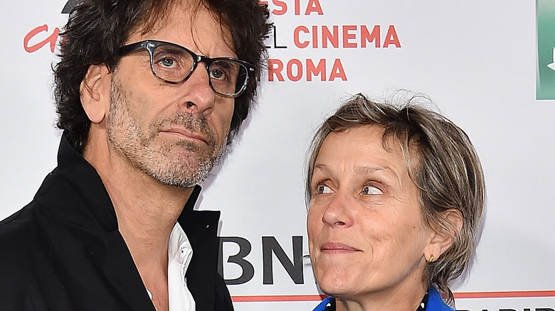 Frances McDormand looking up at Joel Coen