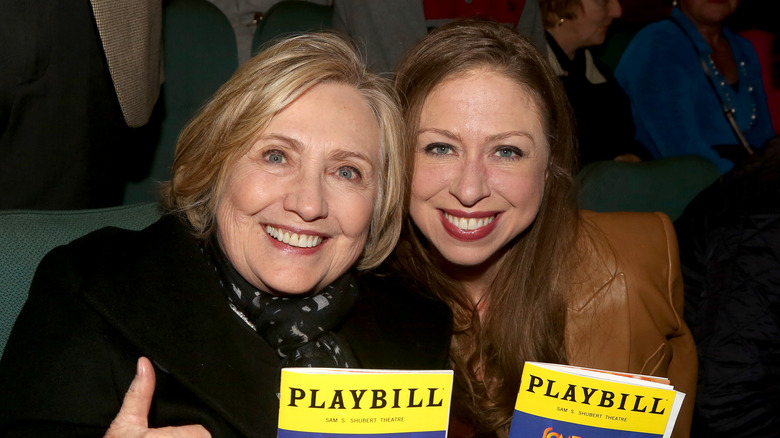 Hilary and Chelsea Clinton at theater