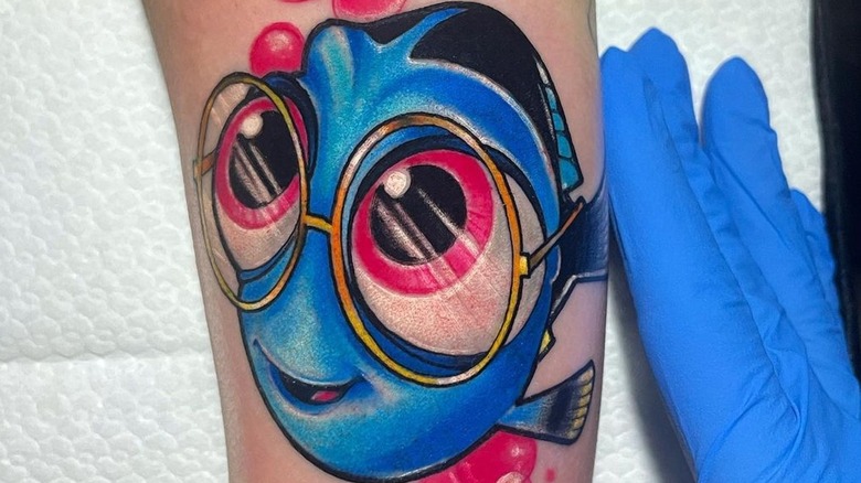New school tattoo of baby Dory from Pixar's "Finding Dory"