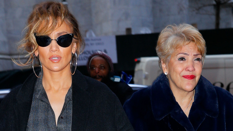 Jennifer Lopez and her mother, walking